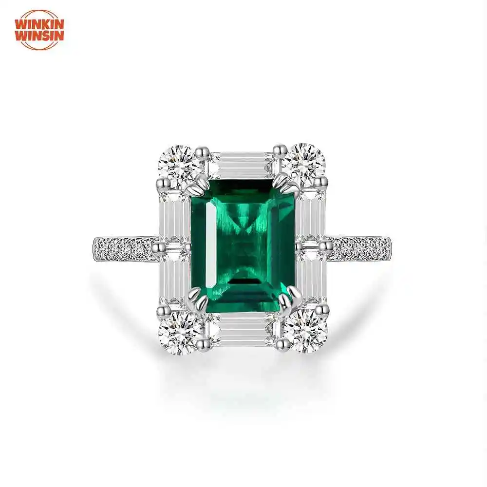 

Winkin Winsin New Style Rectangular 2ct Zambian Color Cultivated Emerald Light Luxury Ring