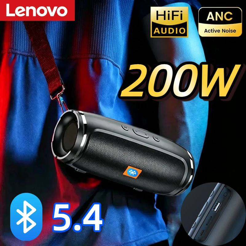 Lenovo Portable Wireless Speakers TF USB FM Bluetooth 5.4 Dual Speaker Stereo Playback Voice Broadcasting Subwoofer Speaker New
