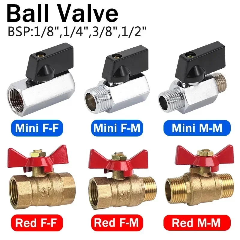 5/20/100pcs Brass Ball Valve Air Compressor Water Gas Oil Shut Off Valve 1/8" 1/4" 3/8" 1/2" BSP Threaded Mini Male To Female