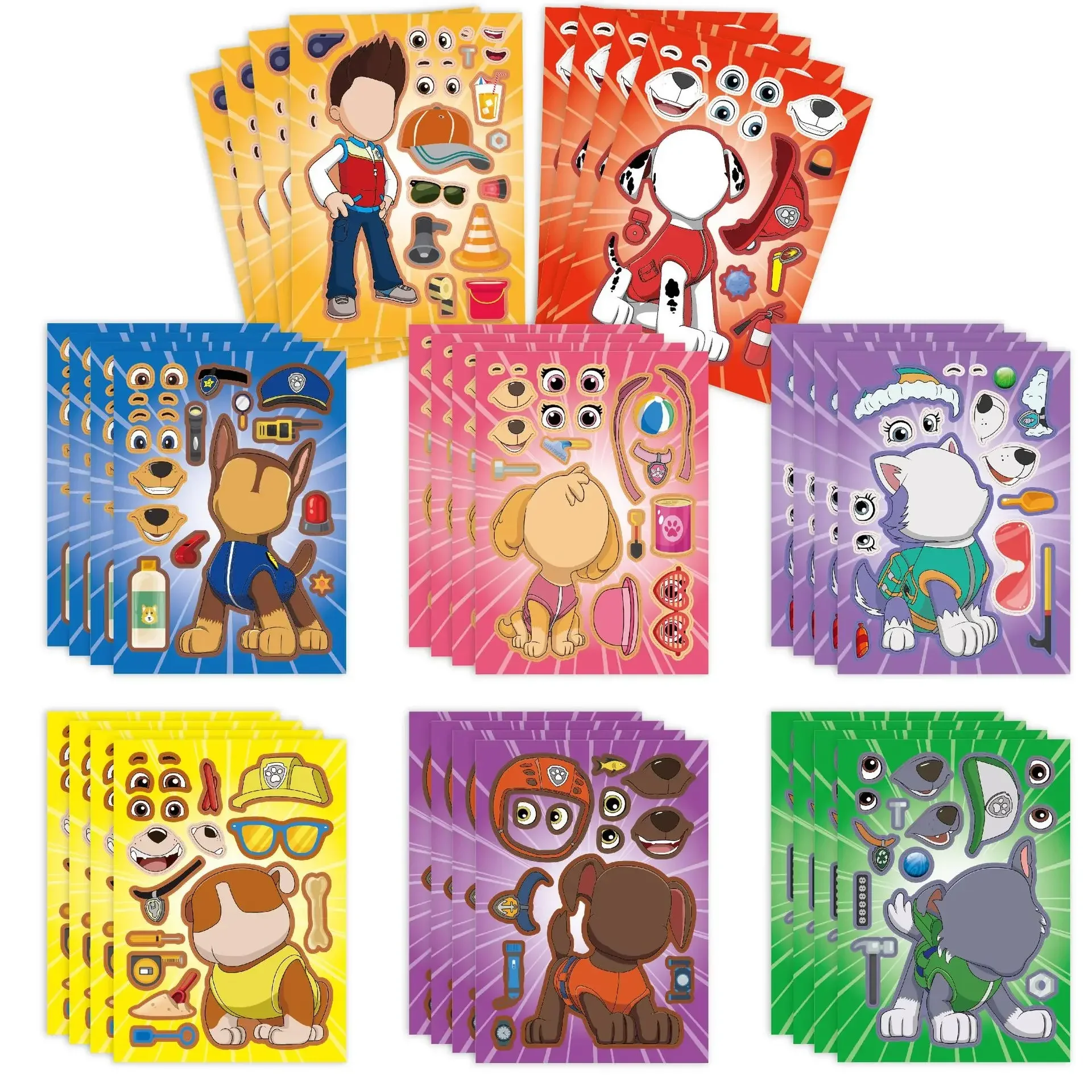 16Sheets PAW Patrol Make-a-Face Sticker Sheets, DIY Character Assemble Decals for Scrapbook, Party & Craft Supplies