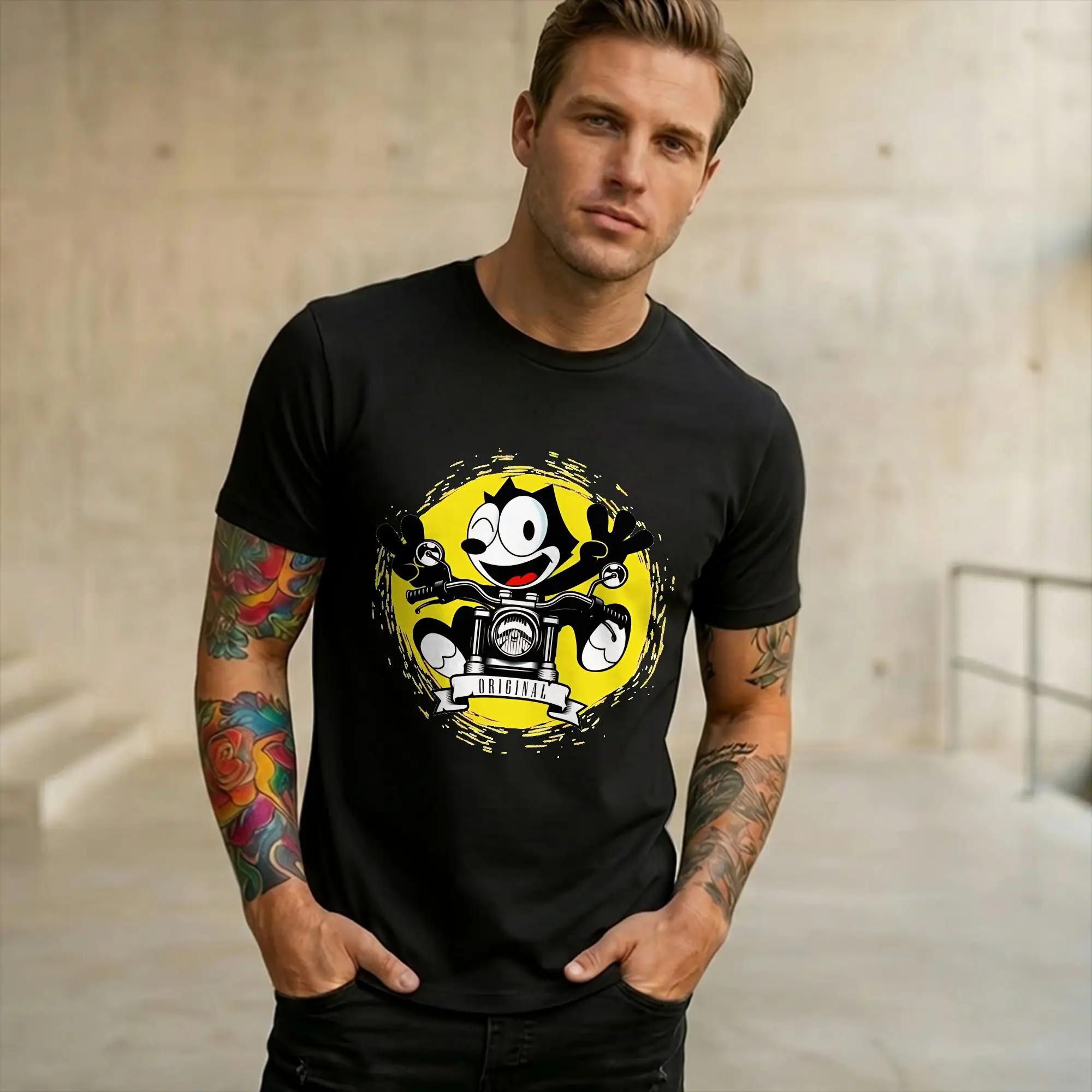 motorcycle is my passion Felixes The Cat  T Shirt For Men Women Cotton Tops Novelty  Crewneck Short Sleeve