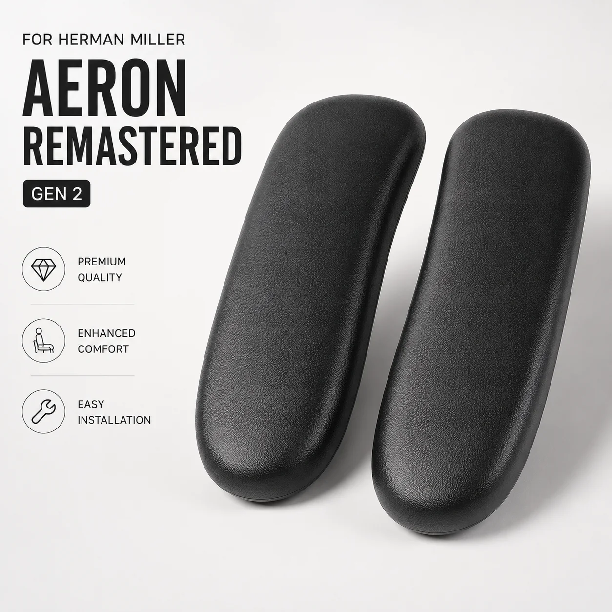 Cuscinetto di Ricambio per Braccioli Herman Miller Aeron Remastered, Grafite/Bianco Minerale, Compatibile con Braccioli per Sedie Taglia A B C, 1 Paio