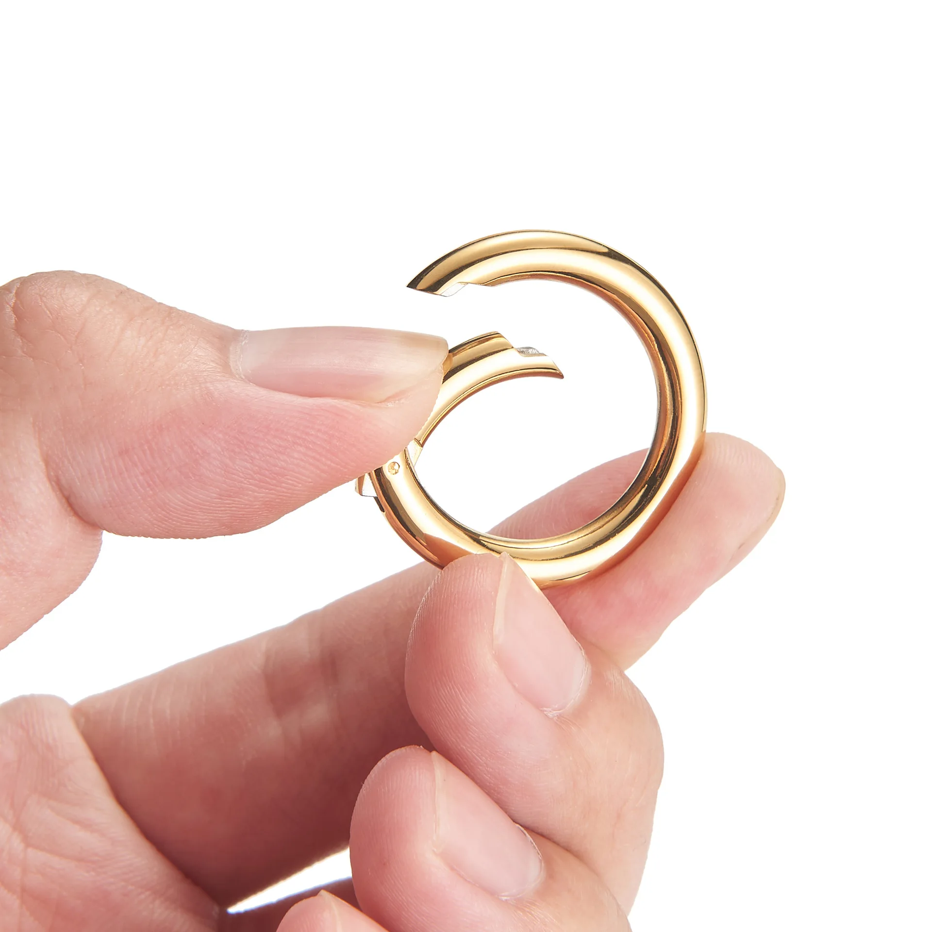 Edelstahl-Schlüsselanhänger mit offener Schnalle, runder Ring, Federverschluss, DIY-Handgefertigtes Taschenzubehör, solide Schmuckhaken – Detail 2