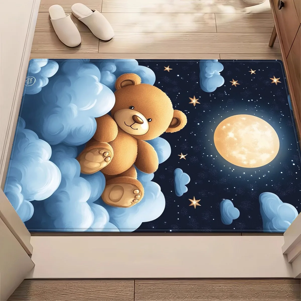 Tapis de porte ours mignon, tapis de chambre ciel étoilé, tapis de sol doux antidérapant, tapis de décoration pour chambre d'enfant