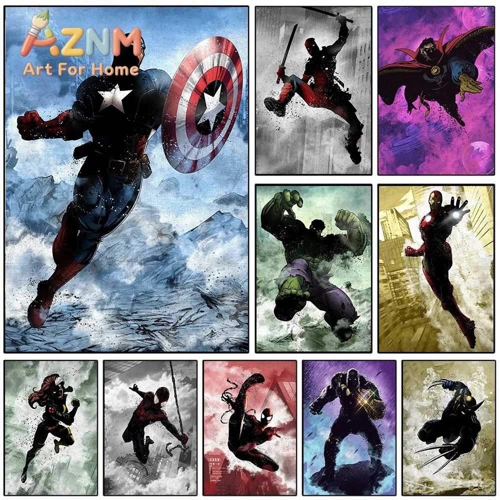 Flying Captain America With Shield Marvel Superhero Canvas Wall Art No Frame Canvas Painting Poster Home Bedroom Living Room W