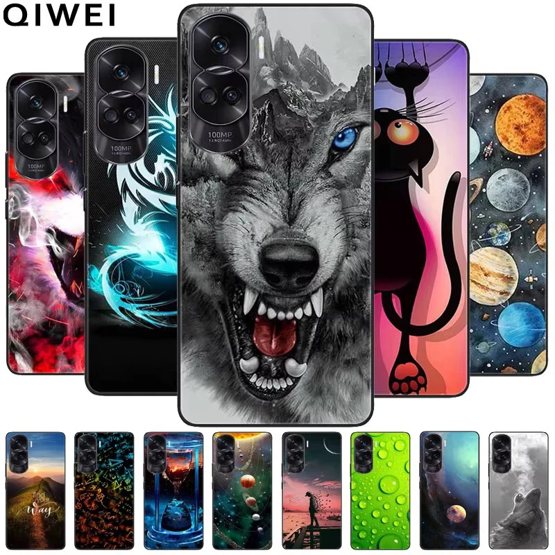 For Honor 90 Lite Case Soft Silicone Wolf Lions TPU Phone Cases for Honor 90Lite 5G Shockproof Cover 2023 Black Bumper Cute 6.7