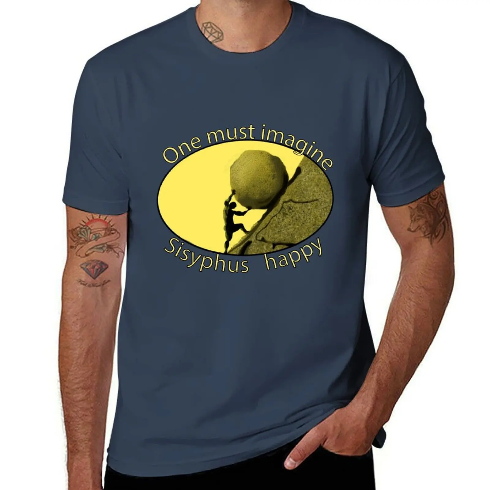 

One Sisyphus imagine - happy Camus of Albert Myth must Sisyphus - T-Shirt Simple Solid Color Crew Neck Tee