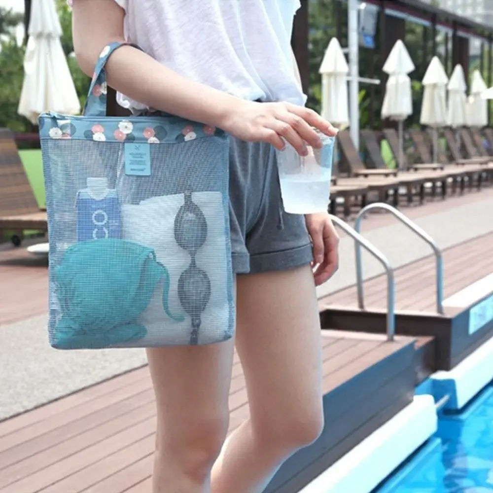 Fashion Mesh Storage Shower Bag Transparent Large Capacity Beach Toilet Bag Flower Multifunction Handbag Outdoor Suppleis