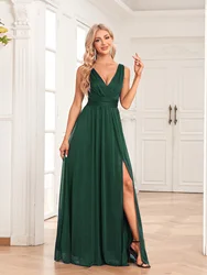 Women's V Neck Sleeveless Split Formal Dress Cocktail Party Prom Long Dresses