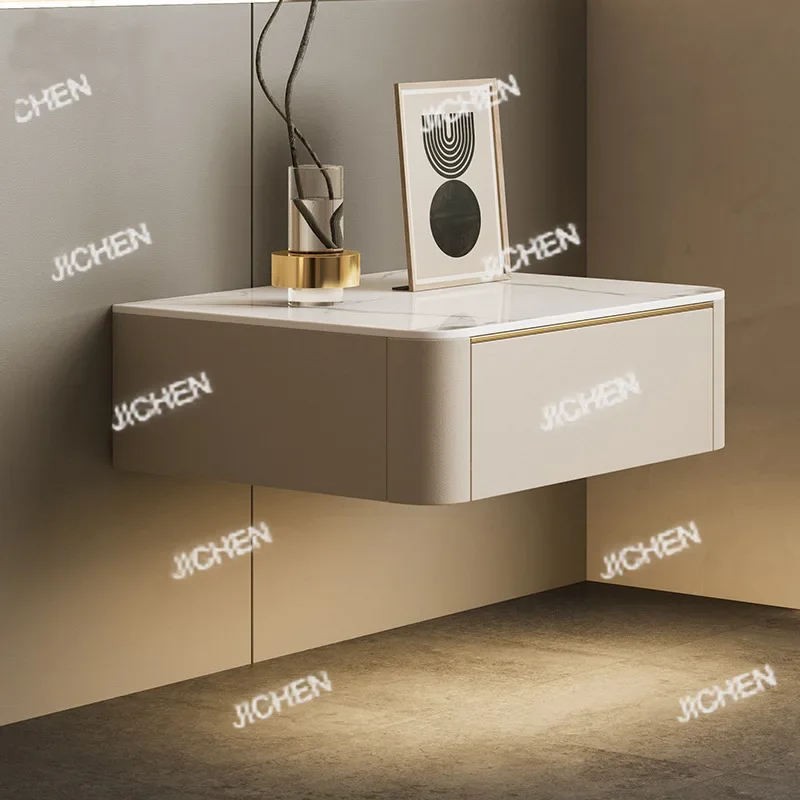 

JC Italian light luxury suspended bedside table modern simple intelligent creative rock slab bedroom solid wood bedside cabinet