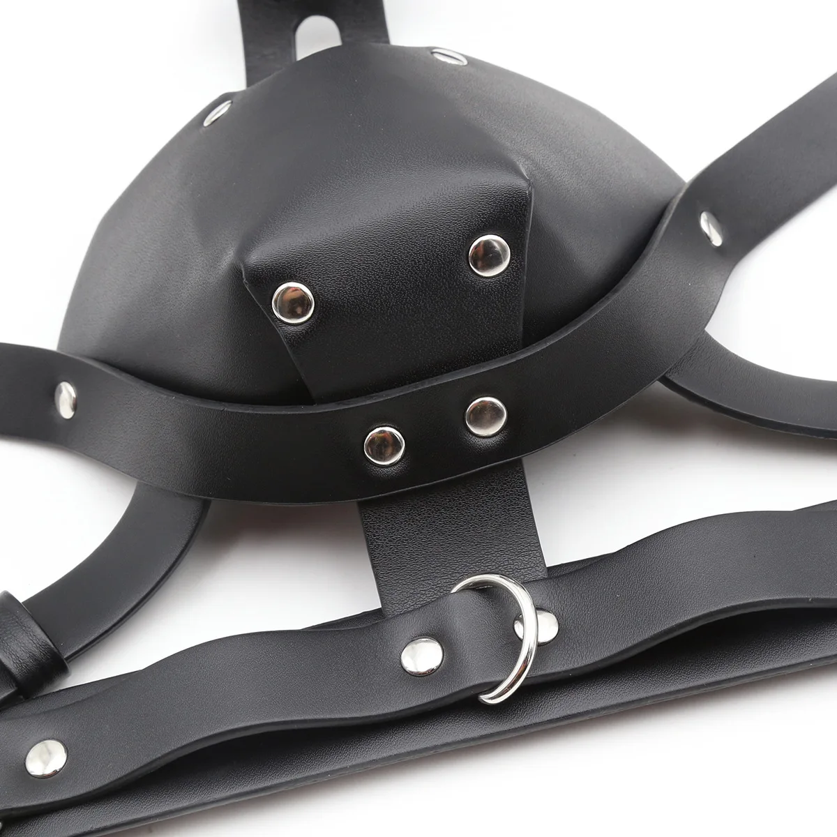 PU Leather Chastity Panties Face Mask Head Harness Hood with Open Mouth Ball Gag BDSM Restraints Slave Headgear Sex Toy Roleplay