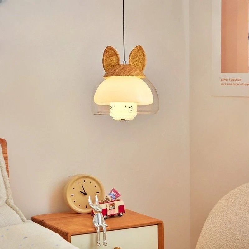 Modern Cream Resin Glass Pendant Light for Bedroom Bedside Restaurant Children's Room Indoor Cartoon Decorative LED Hanging Lamp