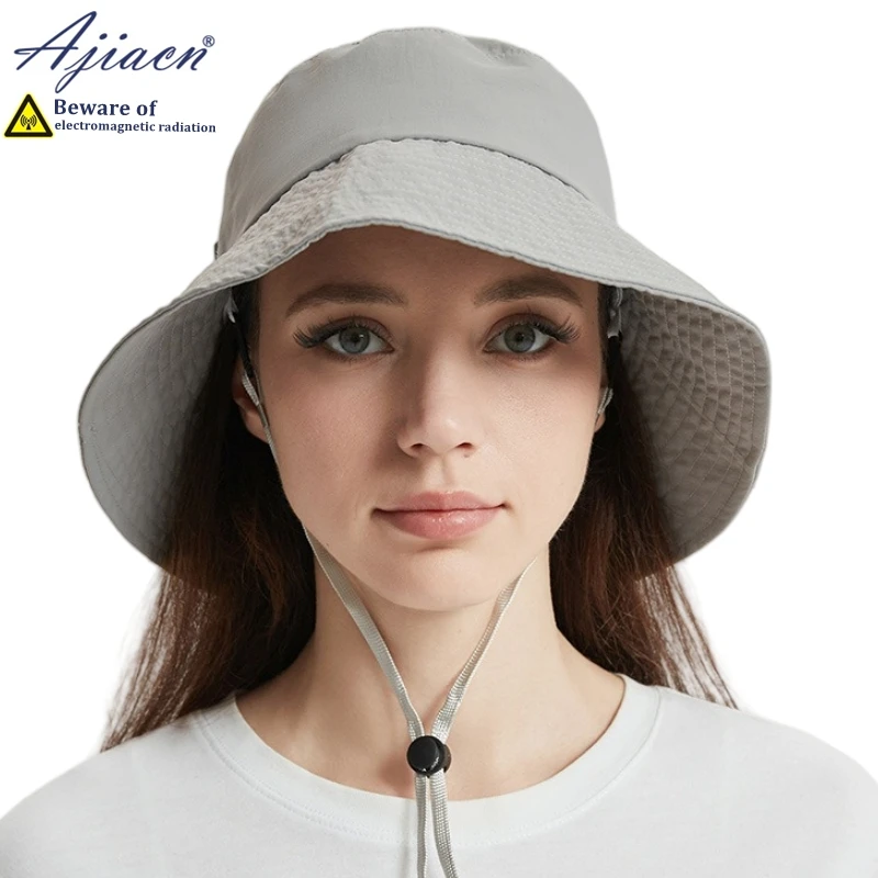 Anti-radiation 50% or 100% silver fiber knitted lining bucket hat sunshade, electromagnetic radiation shielding unisex hat