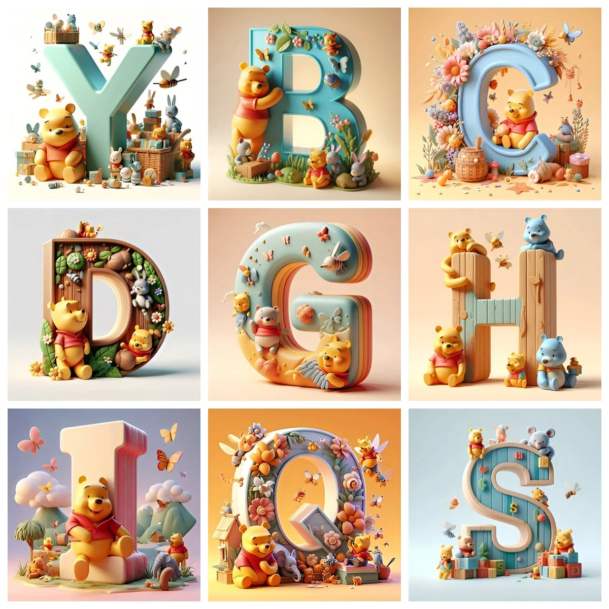 

DIY digital oil paintings, cartoon letters, Winnie the Pooh, Winnie the Rhinestone pictures, wall decorations
