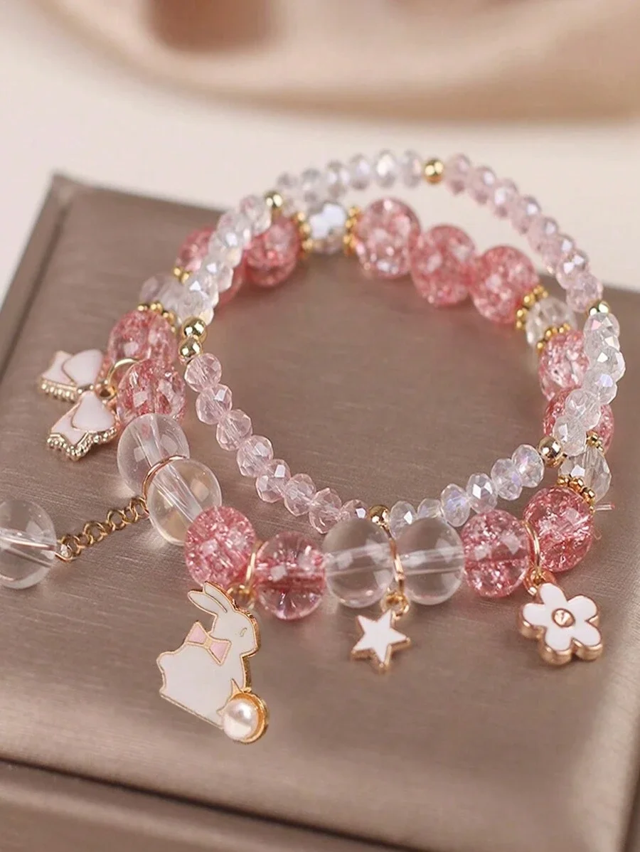 

Набор браслетов с милыми кроликами для женщин, розовый, модный ювелирный подарок