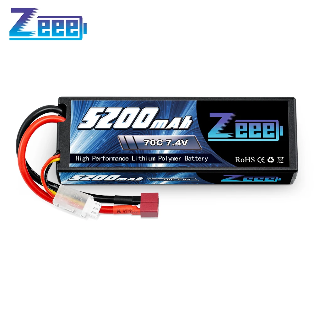 Zeee 2S Lipo Battery 7.4V 70C 5200mAh Hardcase with Deans Plug for 1/10 RC Car Trucks Boats Heli Drone FPV RC Racer Hobby Parts