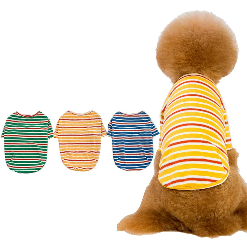 

Candy Color Stripes Pet Dog Clothes Spring Summer T Shirt for Small Dogs High Elasticity Short Sleeve Cat Overalls Pet Products