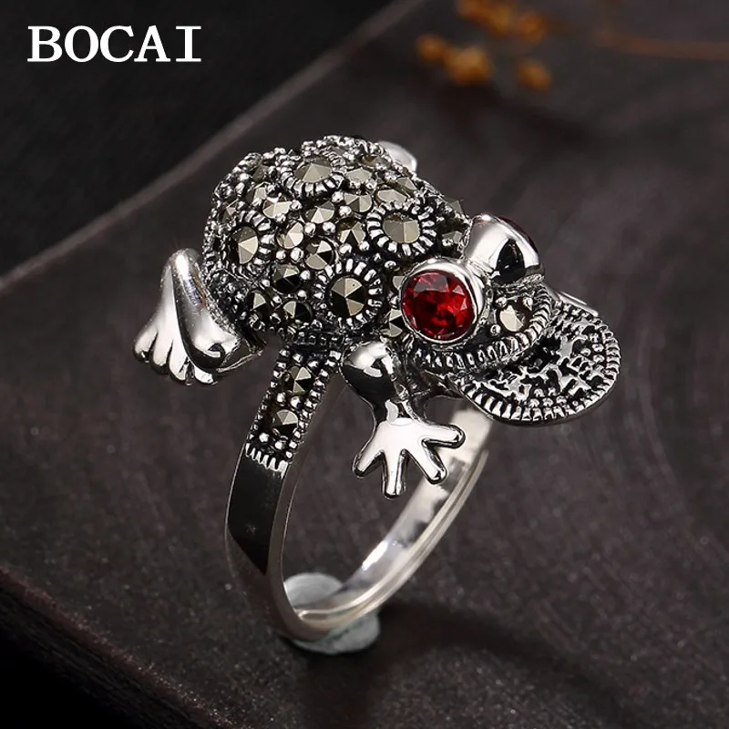 

silver S925 Sterling Silver Marcasite sterling silver ring inlaid female toad opening retro silver ring