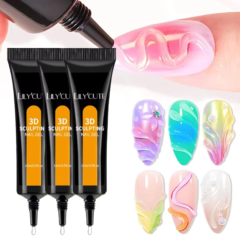 LILYCUTE 15ML Sculpture Gel For 3D Shaping Carving Flower Manicure Waterproof Sculpting Gel Soak Off UV Semi-permanent Varnish