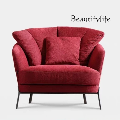 Italian Minimalist Light Luxury Fabric Sofa Chair Berry Red Leisure Modern Minimalist Single Advanced