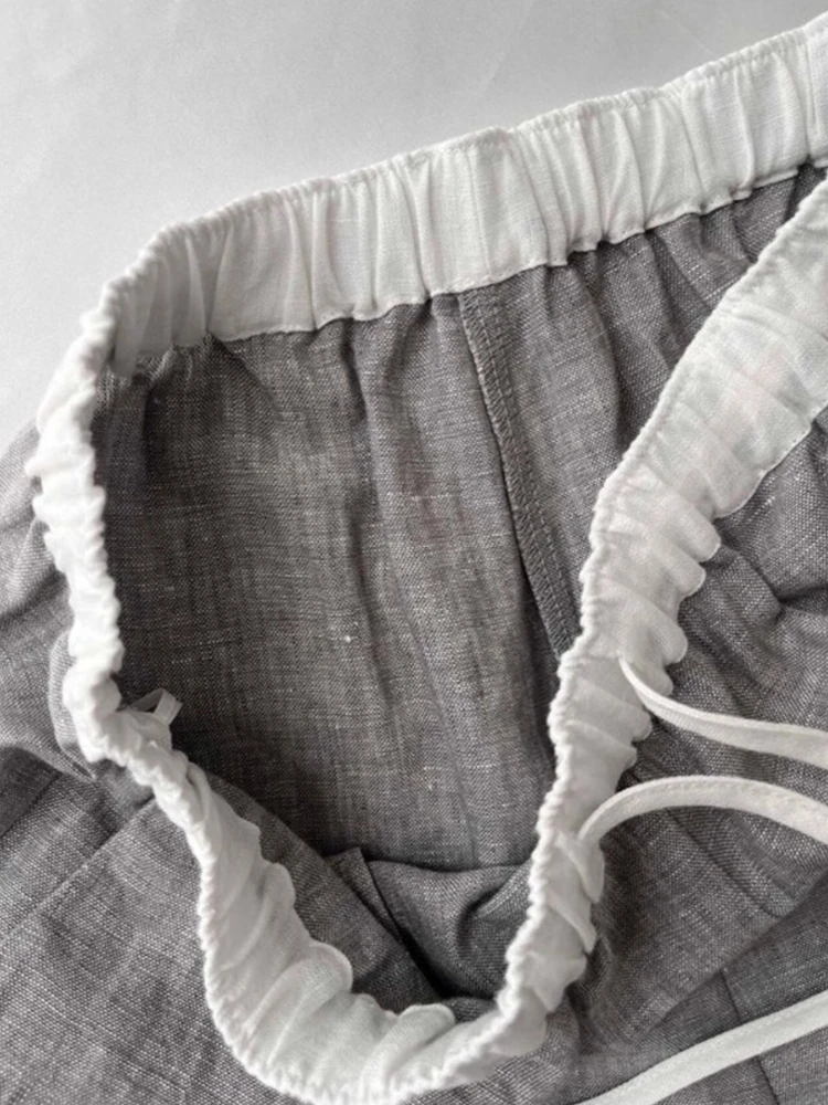 الرجعية اليابانية Sle عالية الخصر فضفاضة واسعة الساق السراويل النسائية الصيف عارضة القطن الكتان السراويل مستقيم قطع فضفاضة تناسب