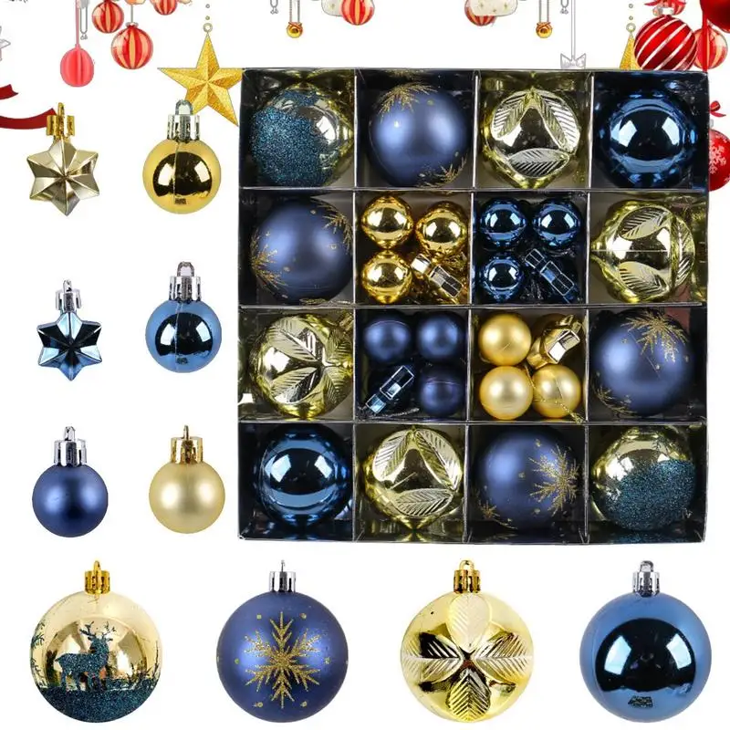 Ball Ornaments For Christmas Tree 44X Shatterproof Christmas Ball Decoration Set Retro Cracks Design Decorative Christmas Tree