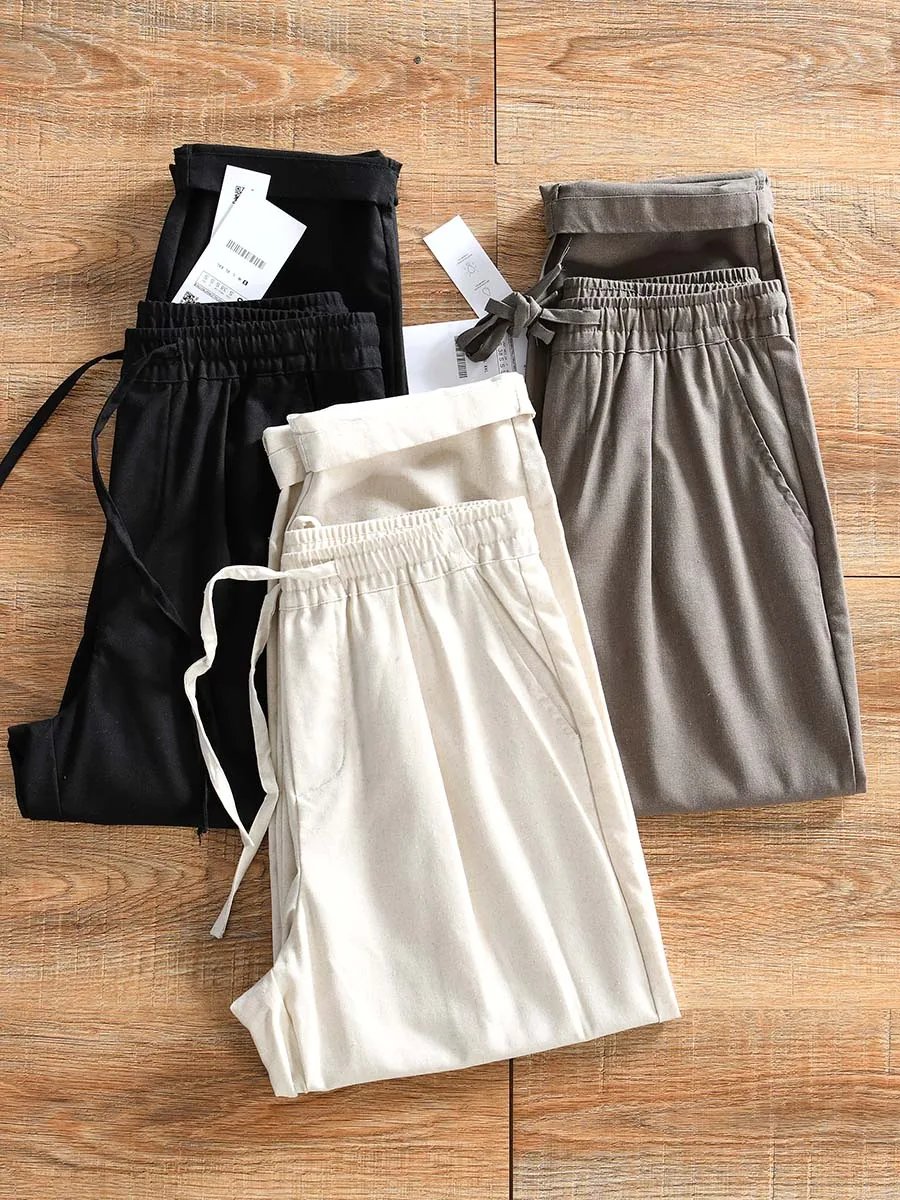 Retro Japanese Style! Cotton Linen Blend! Spring Summer New Men's  Color Versatile Simple Casual Pants Straight Leg Long...