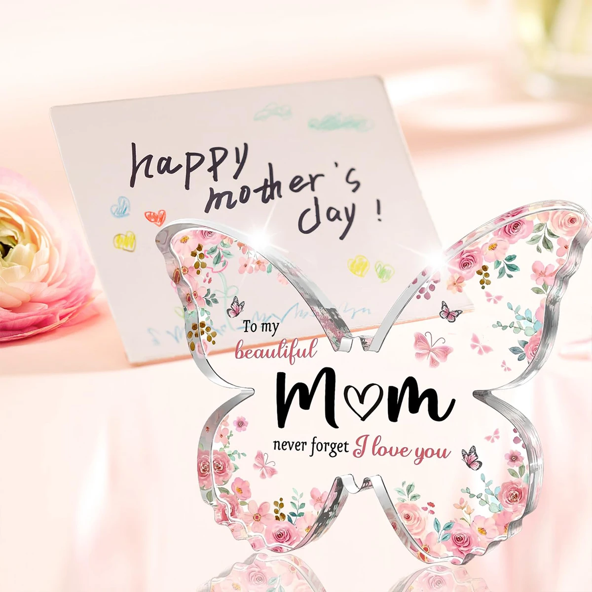 Acrylic Butterfly Ornaments Mother's Day Express Love Heartfelt Gifts Desktop Accessories Plaque for Mom Birthdays Ideal Gift