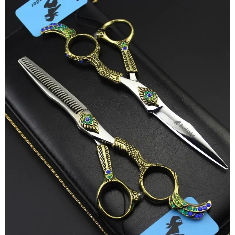 Professional 6 Inch Upscale 440c Hair Scissors Set Cutting Barber Makeup Tools Thinning Shears Hairdressing Scissors with Bag