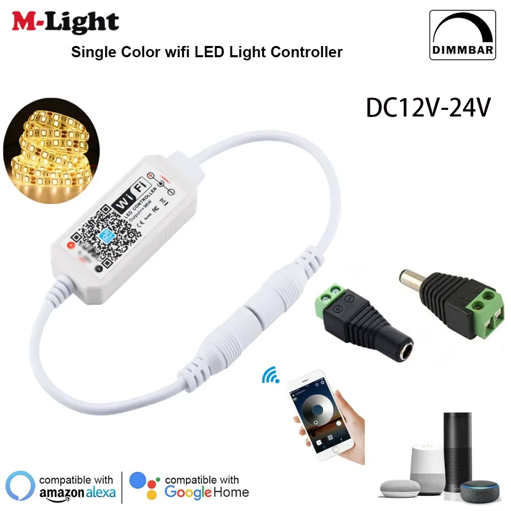 

Magic Home WiFi Led Dimmer Controller Wireless Remote Controller DC12V 24V 5050 5630 3528 Single Color Strip for Alexa Google
