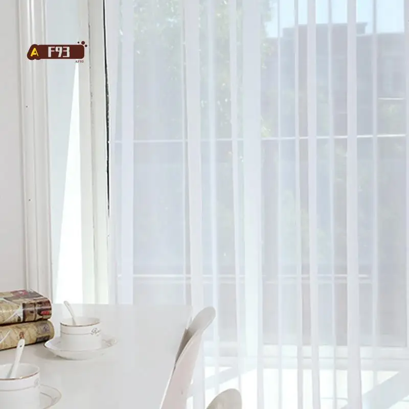 AF93-2Pcs Super Soft Great Hand Feeling White Tulle Curtains For Living Room Decoration Modern Veil Chiffon Solid Sheer Voile