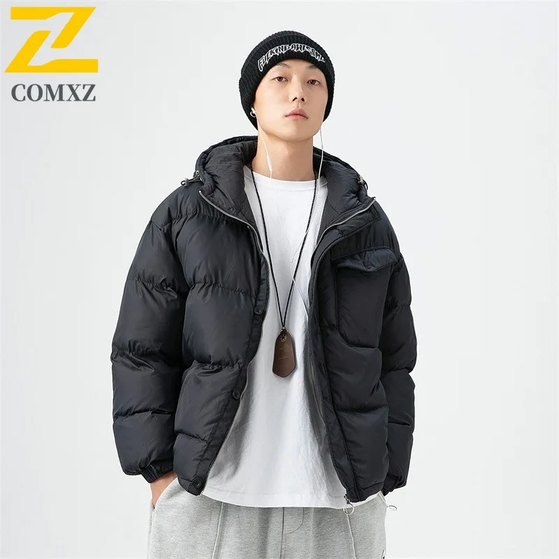 COMXZ Men Bread Jacket Thermal Solid Design Street Snowy Durable Outdoor Activity Padded Jacket Classic Cotton-Padded Jacket