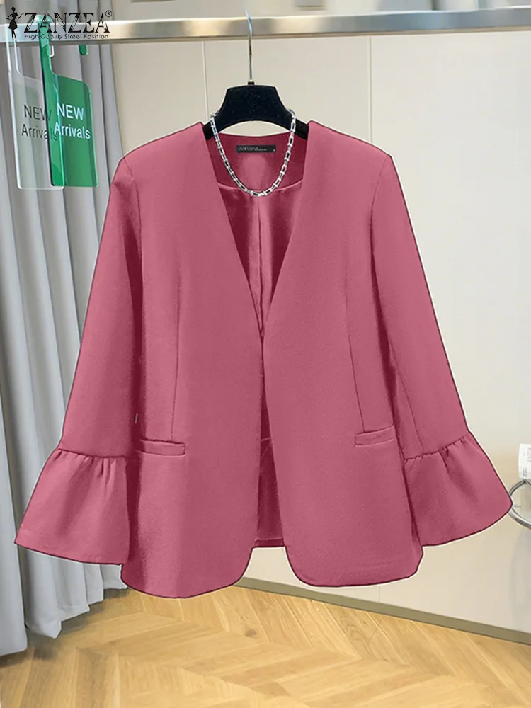 Zanzea outono blazer feminino elegante outwears casual manga longa ternos de escritório 2025 moda cor sólida com decote em v cardigan