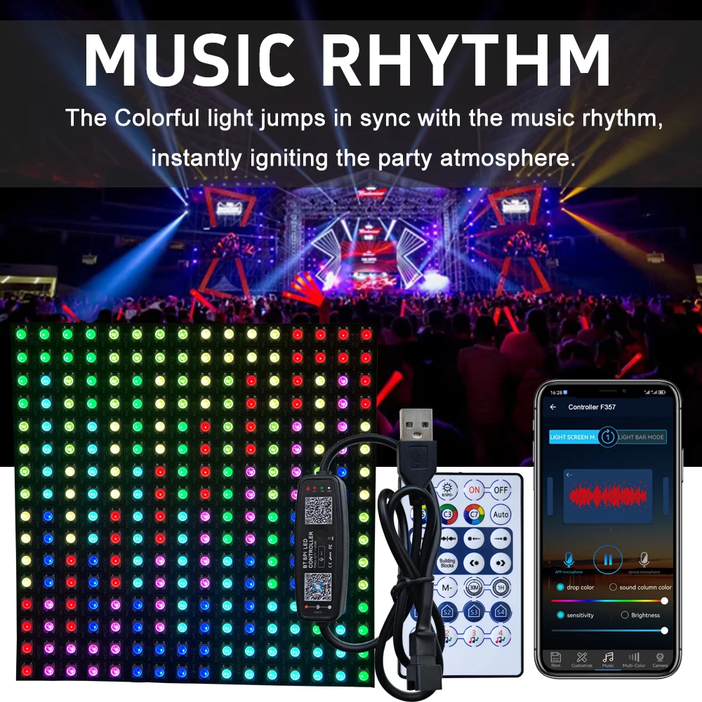 WS2812B LED Panel Pixels Matrix Screen 28-Key Remote Bluetooth Music Controller Individually Addressable Light Module