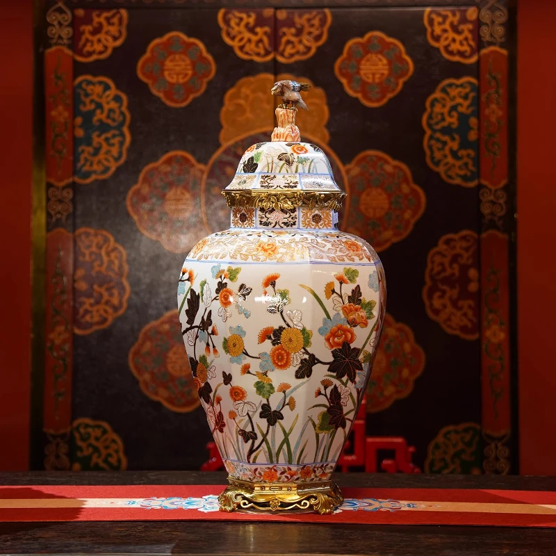 Porcelain inlaid copper decorative storage tank desktop decorative ornament collection