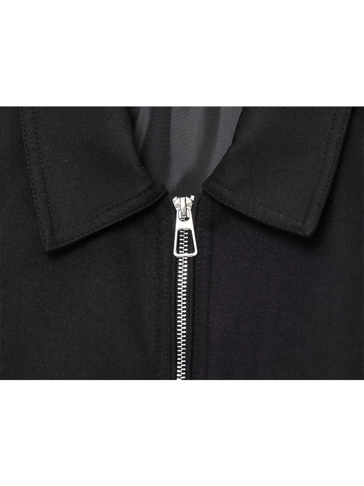 TFMLN 2025 الخريف المرأة فضفاضة Bomber سترة عادية التلبيب جيب سحاب أكمام طويلة معاطف فضفاضة موضة الترفيه الشارع ارتداء #4