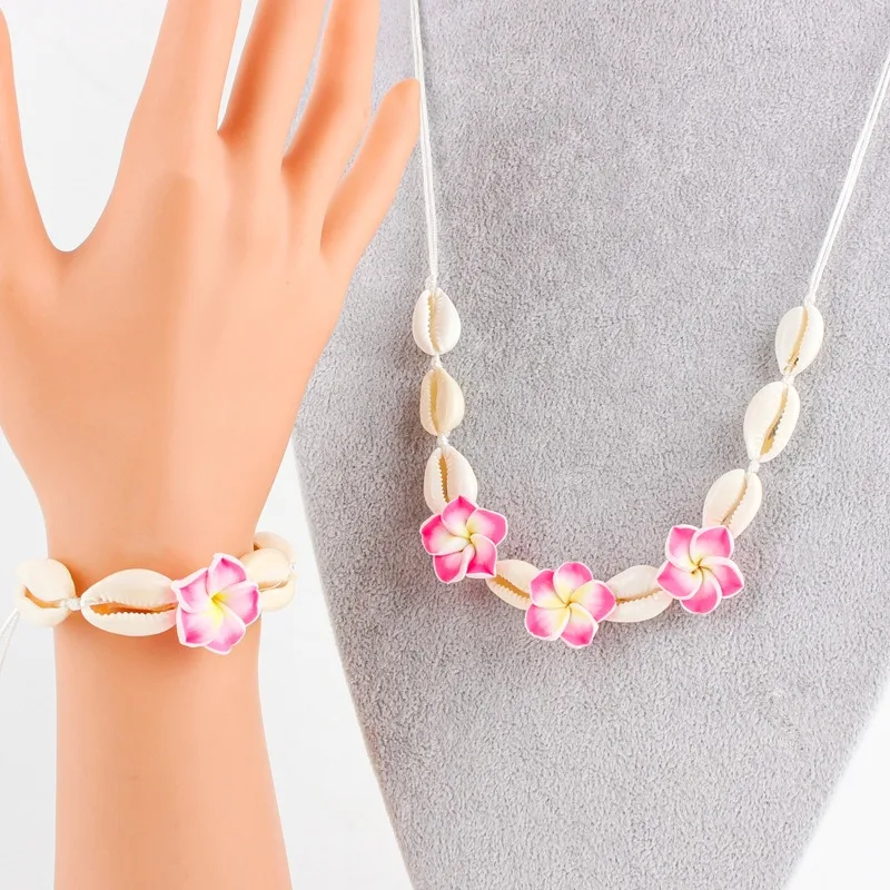 Bohemia Colorful Tulip Flower Shell Handmade Woven Rope Bracelet for Women Girls Sweet Delicate Flower Bracelet Necklace Gifts