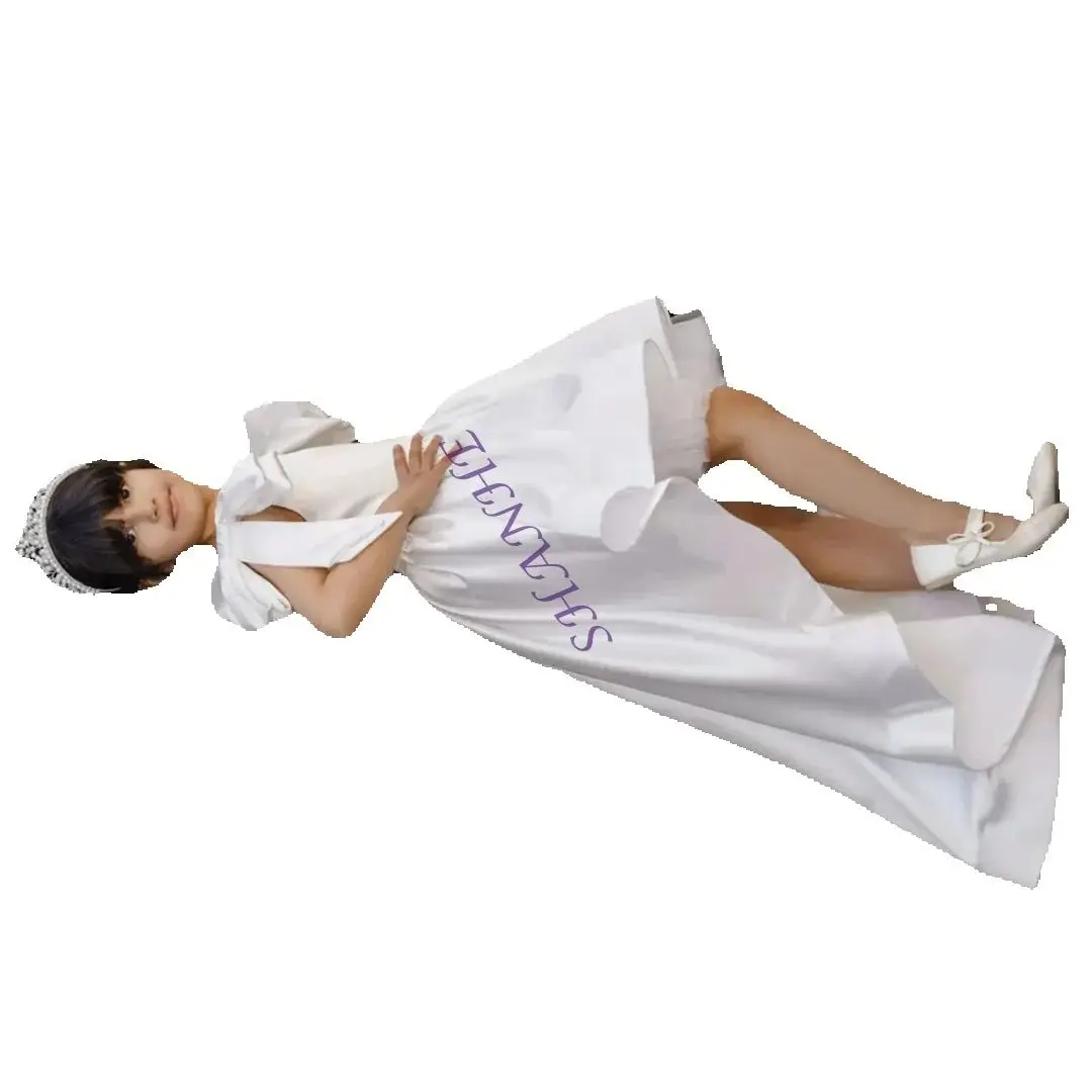 تخصيص القوس س الرقبة قصيرة الأكمام الطية الأولى بالتواصل ثوب الركبة طول الاجتياح قطار كلاسيكي حفل زفاف رسمي زهرة فتاة الدكتور #1