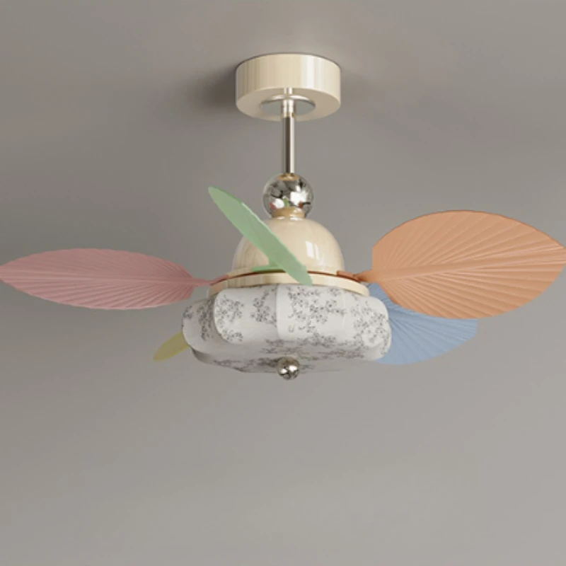 Cartoon Macaron Leaf Shape LED Fan Light Kids Room Fan Chandelier Simple Modern Interior Decor Lamp For Bedroom Home Lighting