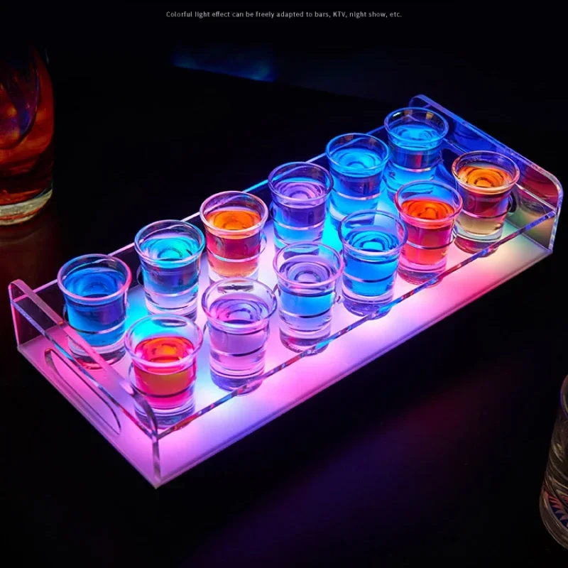 Rechargeable LED Tree Flower Wine Glass Holder Cocktail Cup Rack Stand Nightclub and Party Decor with Illuminated VIP