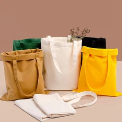 Solid Color Canvas Bags Eco-friendly Shopping Bags All-match Handbags Portable Practical Lady Handbag Reusable Shopping Bag New