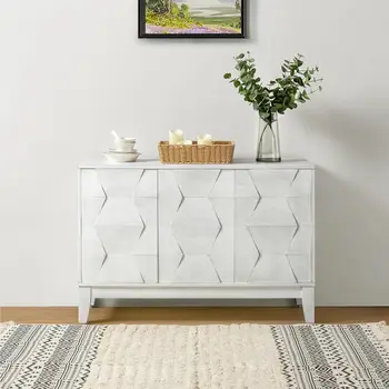 Modernes Küchen-Buffetschrank-Sideboard mit geometrischem 3D-Design, freistehender Bodenschrank mit 3 Türen