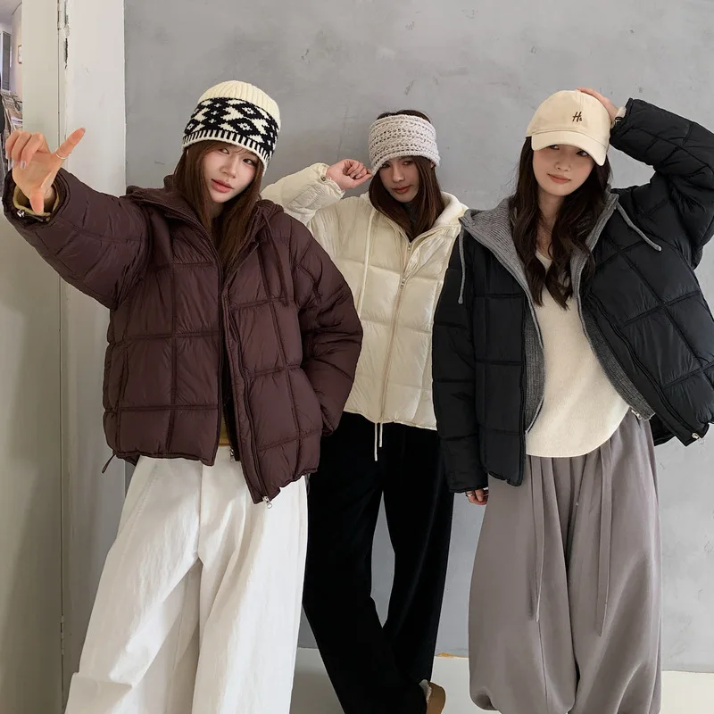 2026 Winter New Solid Color Long-sleeved Cotton Jacket Women's Fashion Versatile Hooded Bread Loose Korean Version Thick Coat