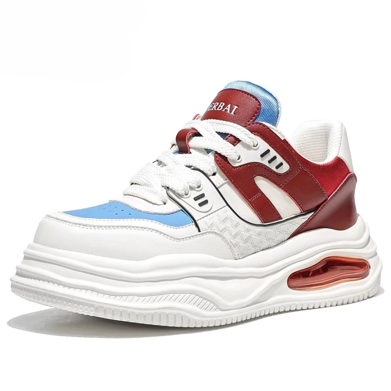 Autumn/Winter Fashion Versatile White Shoes for Men's Casual Sports Board Shoes Color Blocked Thick Sole Height Increasing Shoes