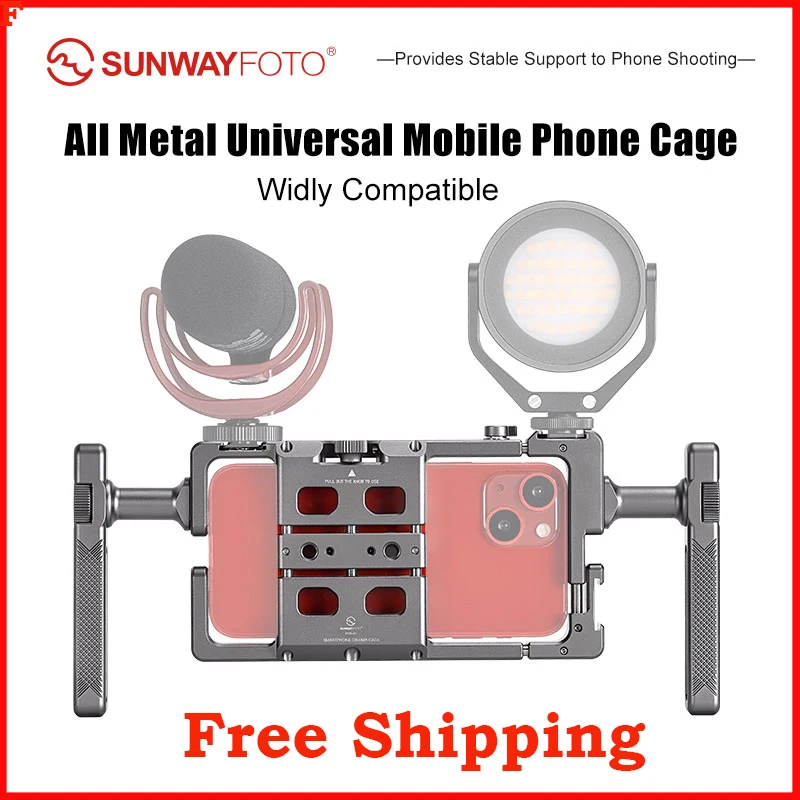 

SUNWAYFOTO PCR-01 Smartphone Cage Universal Phone Video Rig Kit with Handle, Phone Stabilizer for Video Recording Cell Phone Fil