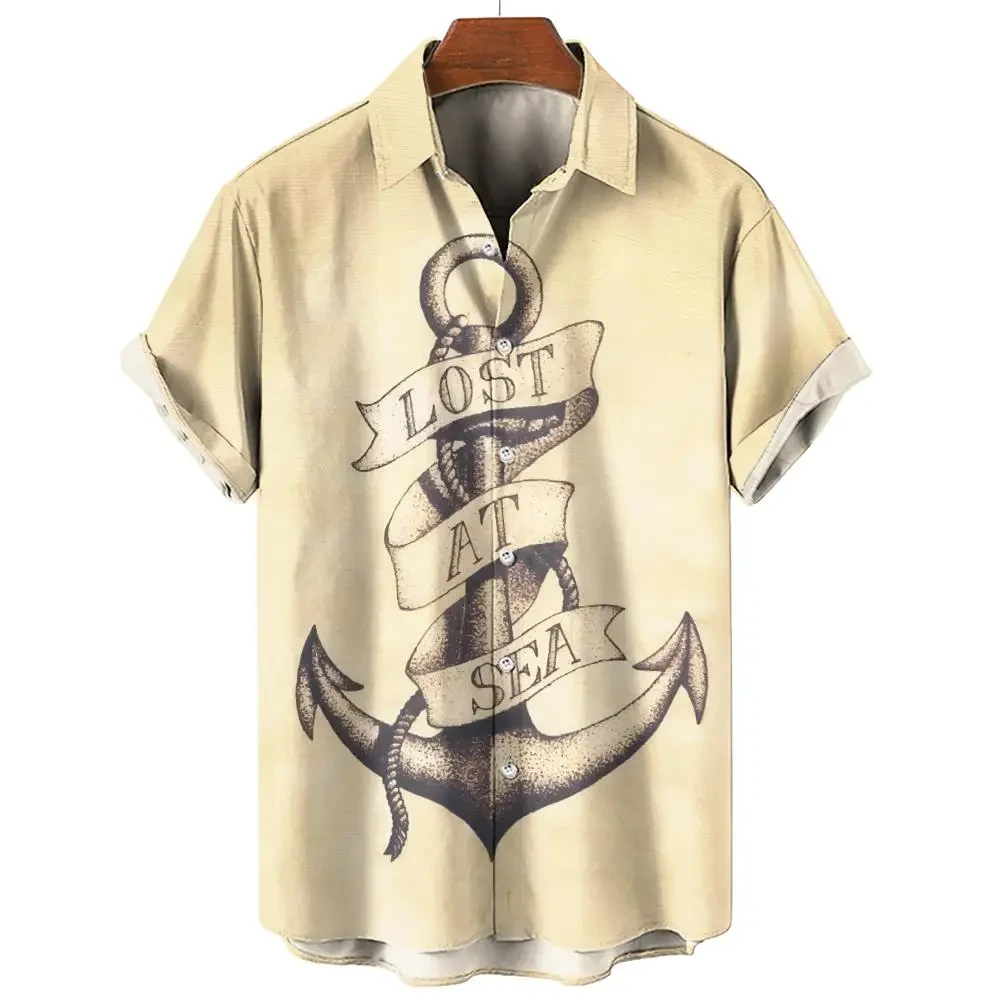 Vintage Nautical Shirt 3d Anchor Print Graphic Street Beach Men's Tops Casual Short Sleeves Button-down Shirts Unisex Clothing