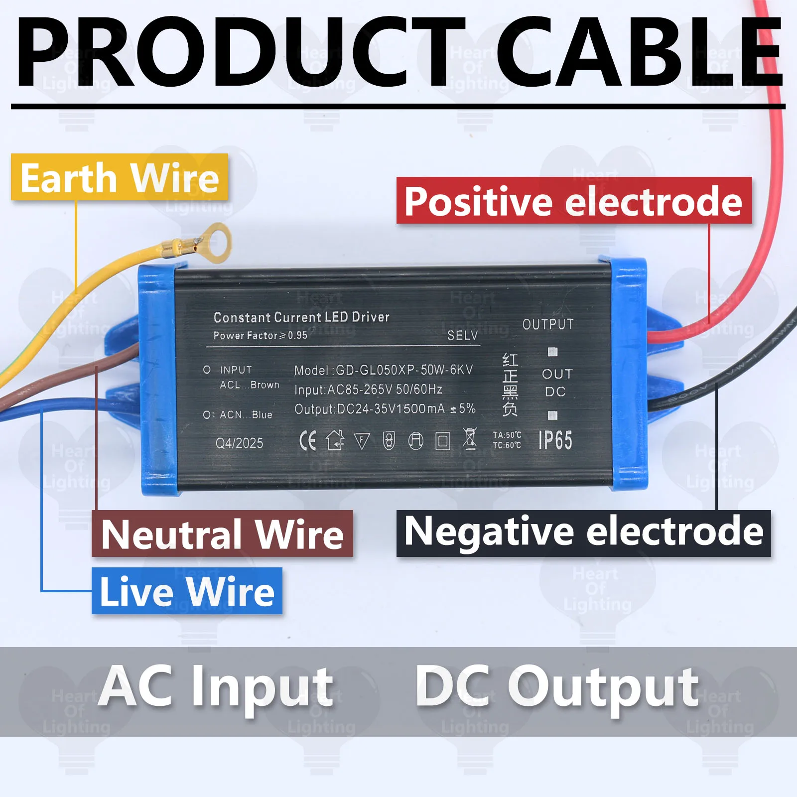 แหล่งจ่ายไฟแบบสวิตชิ่งกันน้ำสำหรับภายนอกอาคาร IP65 หม้อแปลงไฟสำหรับไฟส่องสว่าง AC110V~220V เป็น DC 24V-35V ไดรเวอร์ LED 50W 1500mA อะแดปเตอร์ DIY