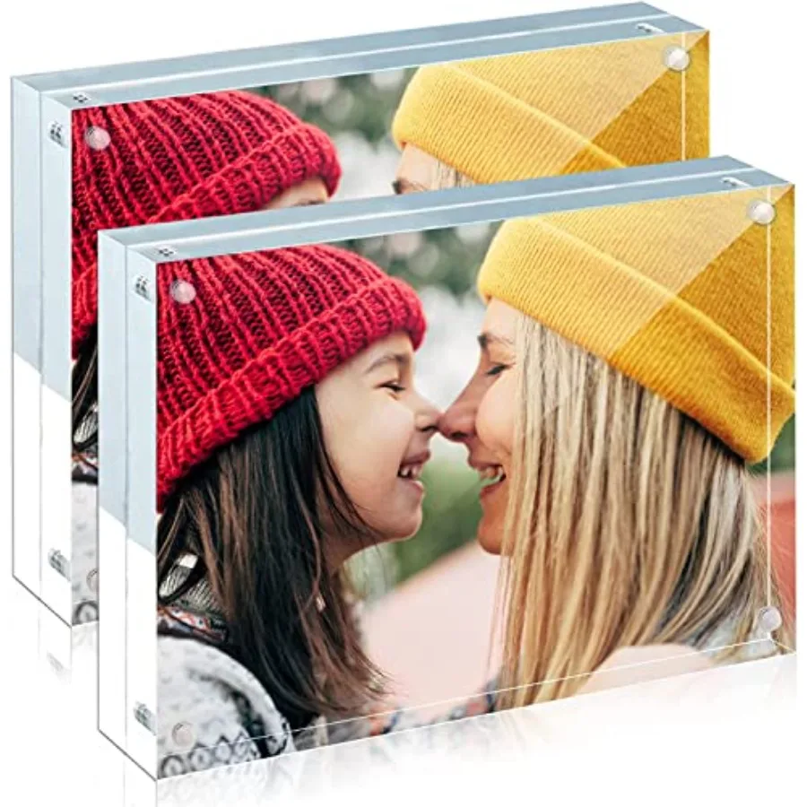 

2 Pack Acrylic Frame 6x8, 20% Thicker, 24mm Thick Frameless Clear Picture Frame, Double Sided Magnetic Photo Frame, Free Standi