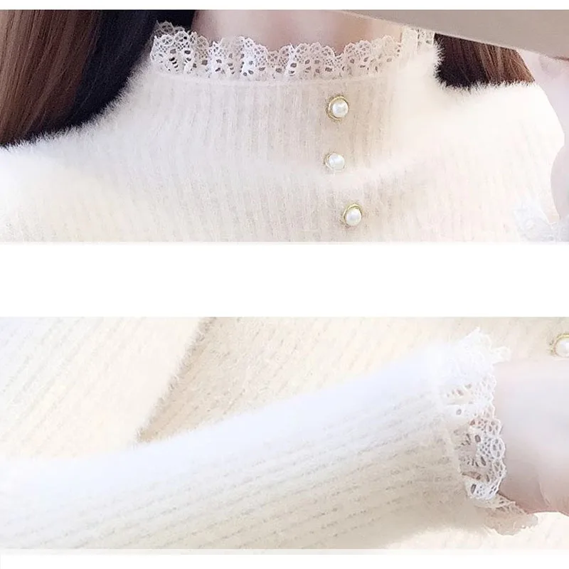 Sueter Feminino dentelle tricoté pull femmes pulls nouveau à manches longues col montant tricot pull haut pour femme tricots Q1800
