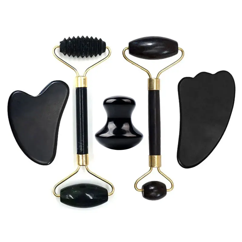 

5pcs Jade Gua Sha Face Roller Massager Guasha Gouache Scraper Massage Tools Natural Stone Black White Gouache Scraper Skin Care